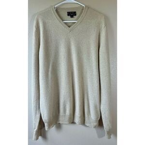 Club Room 100% Cashmere Classic V-Neck Men's Lightweight Cream Sweater Large